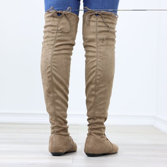 Taupe Thigh High Over The Knee Flat Boots Faux Suede - Picture 8 of 15